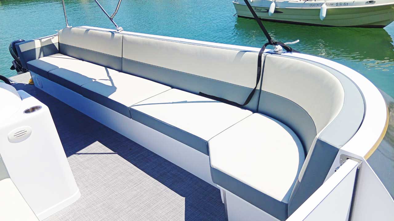 Aegean Vibes 2026 pontoon boat in Naoussa, Paros